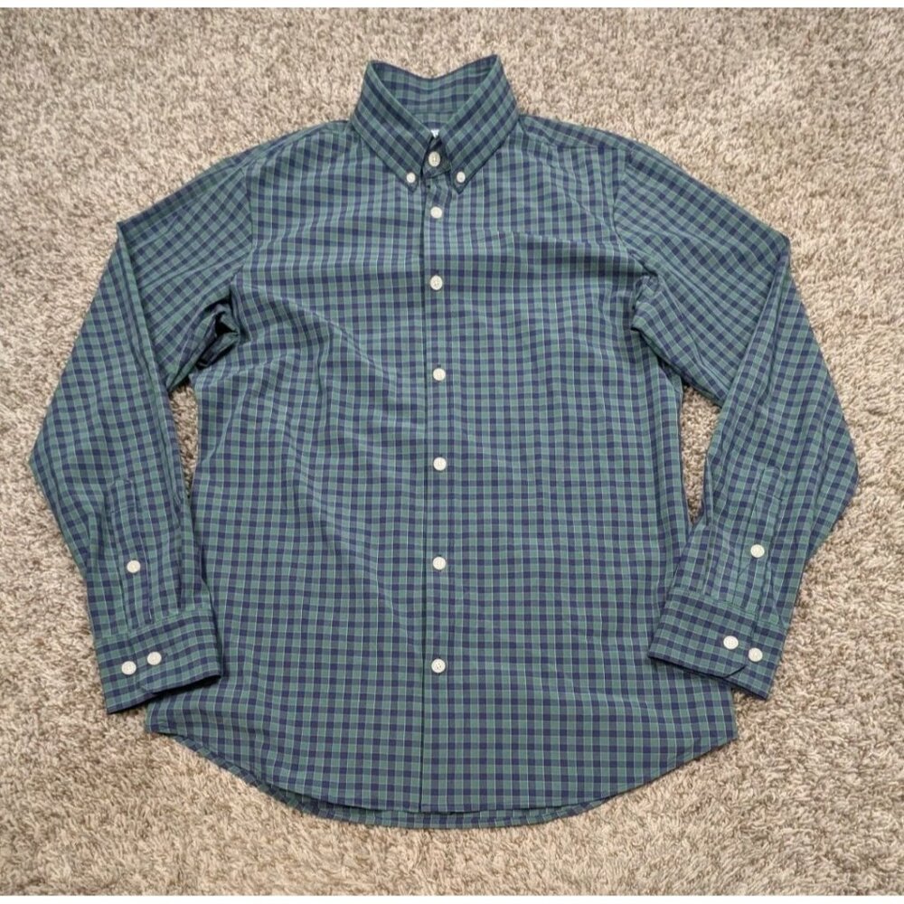 MIZZEN & MAIN Leeward Collection Button Down Shirt Mens Medium Green Blue Plaid